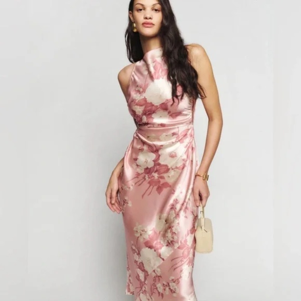 Reformation Casette silk dress in color Bellini